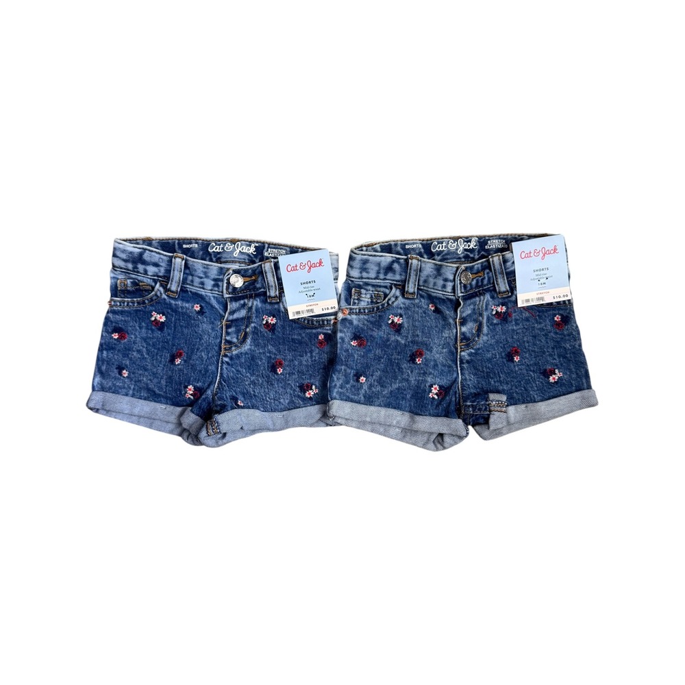 Cat & Jack Toddler‎ Girls 18M Floral Embroidered Denim Shorts Set of 2 NWT